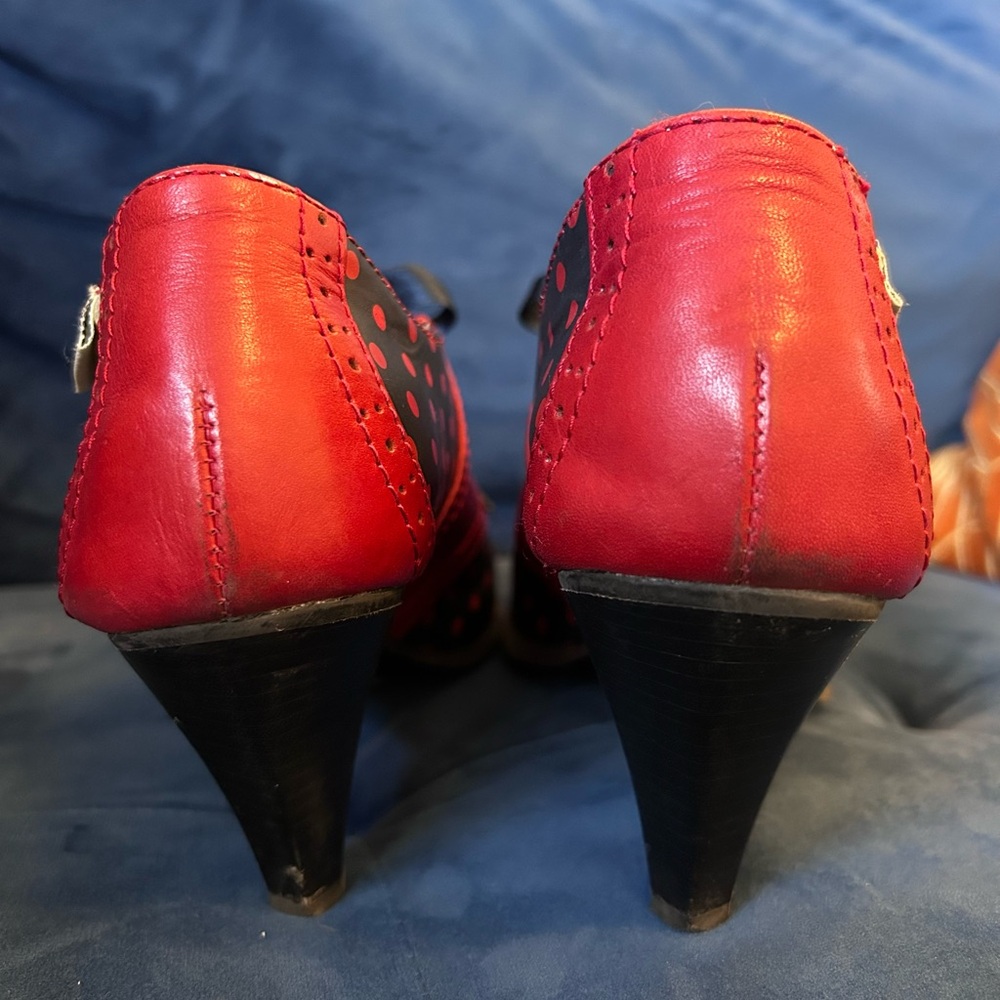 Bass x Rachel Antonoff Navy and Red Polka Dot Heeled Oxford - Picture 4 of 9